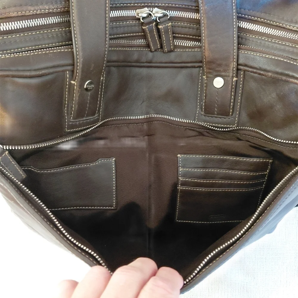 COACH Brown Leather Briefcase Computer Bag Business Travel Tote